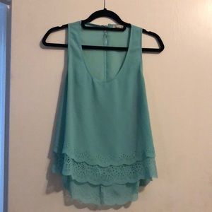 Cute teal layered summer tank, open back